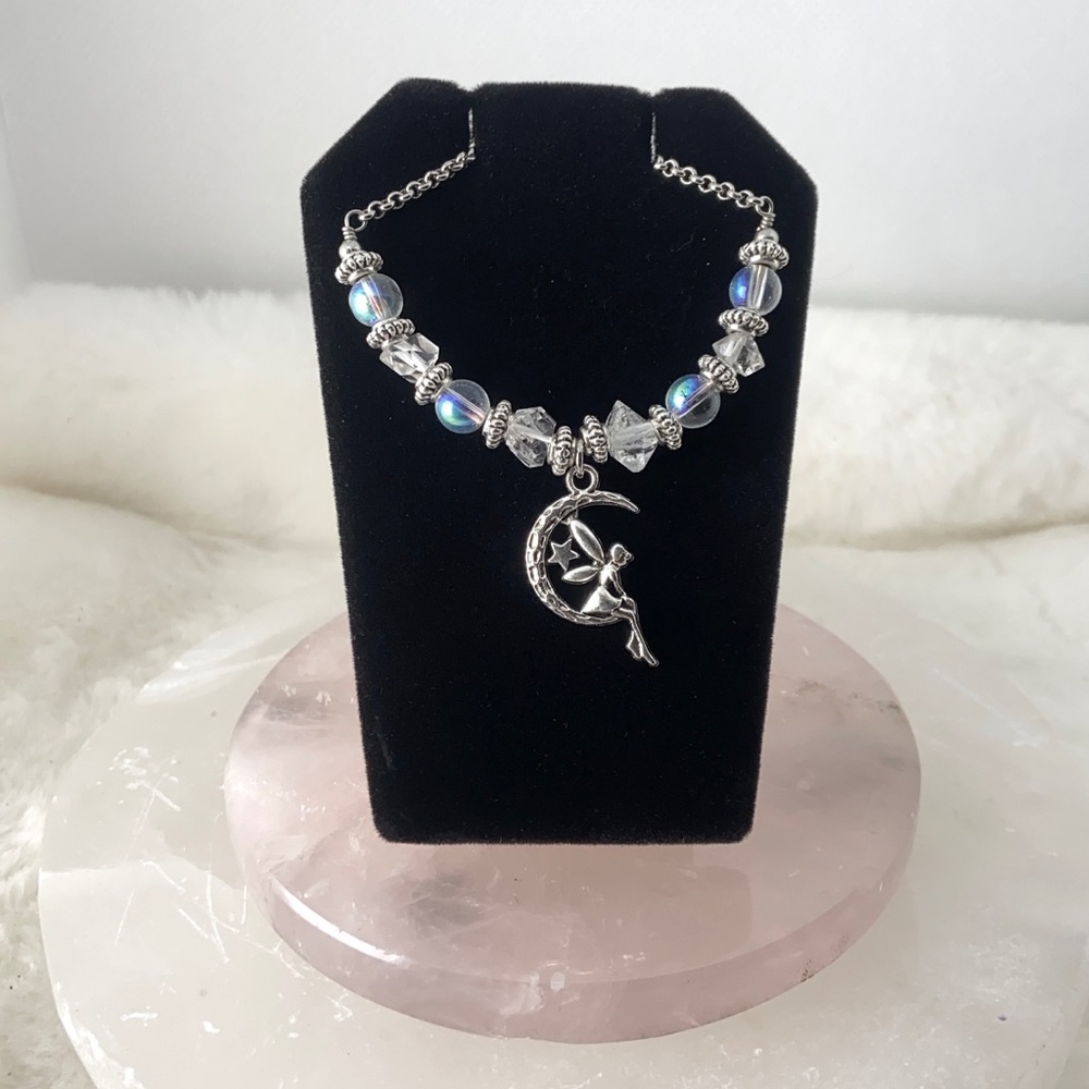Fairy necklace earrings .Genuine Herkimer diamonds (4) crystal fairy silver set - Picture 6 of 14